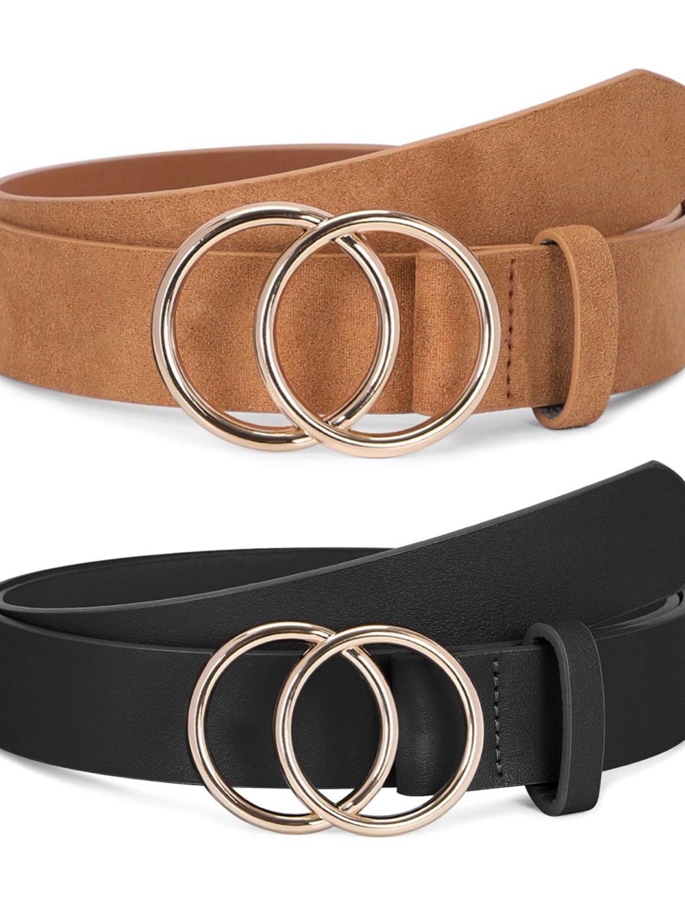 Double Ring Casual Women's Belt - Black and Tan and Beige 35-40”